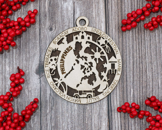 Philippines Travel Ornaments ‚Ä¢ Wooden Philippines Maps Christmas Ornaments ‚Ä¢ Laser Cut Filipino Souvenir ‚Ä¢ Island Nation Gift