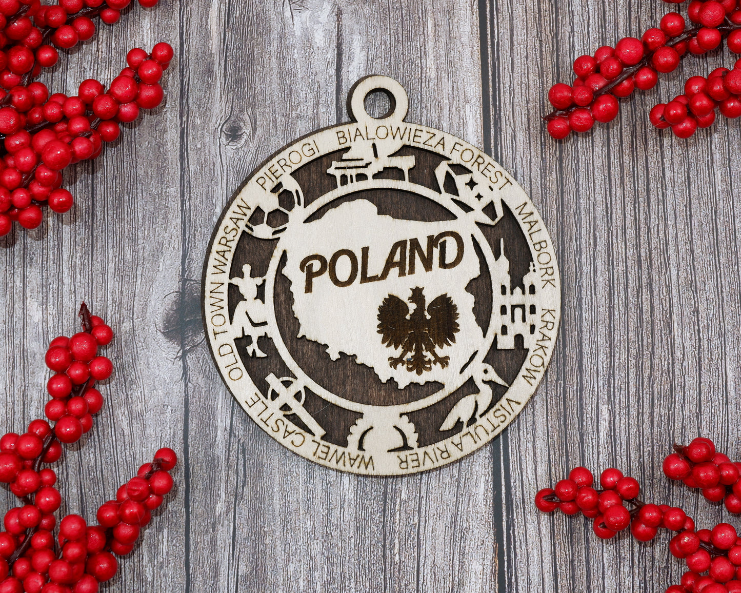 Poland Travel Ornaments ‚Ä¢ Wooden Poland Maps Christmas Ornaments ‚Ä¢ Laser Cut Polish Souvenir ‚Ä¢ Cultural Poland Gift Decor
