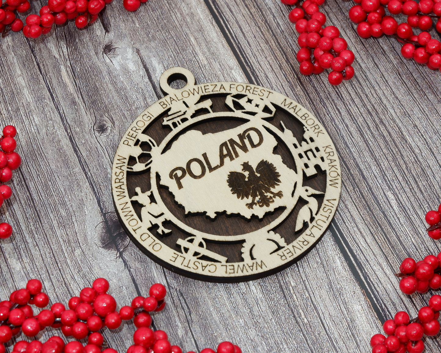 Poland Travel Ornaments ‚Ä¢ Wooden Poland Maps Christmas Ornaments ‚Ä¢ Laser Cut Polish Souvenir ‚Ä¢ Cultural Poland Gift Decor