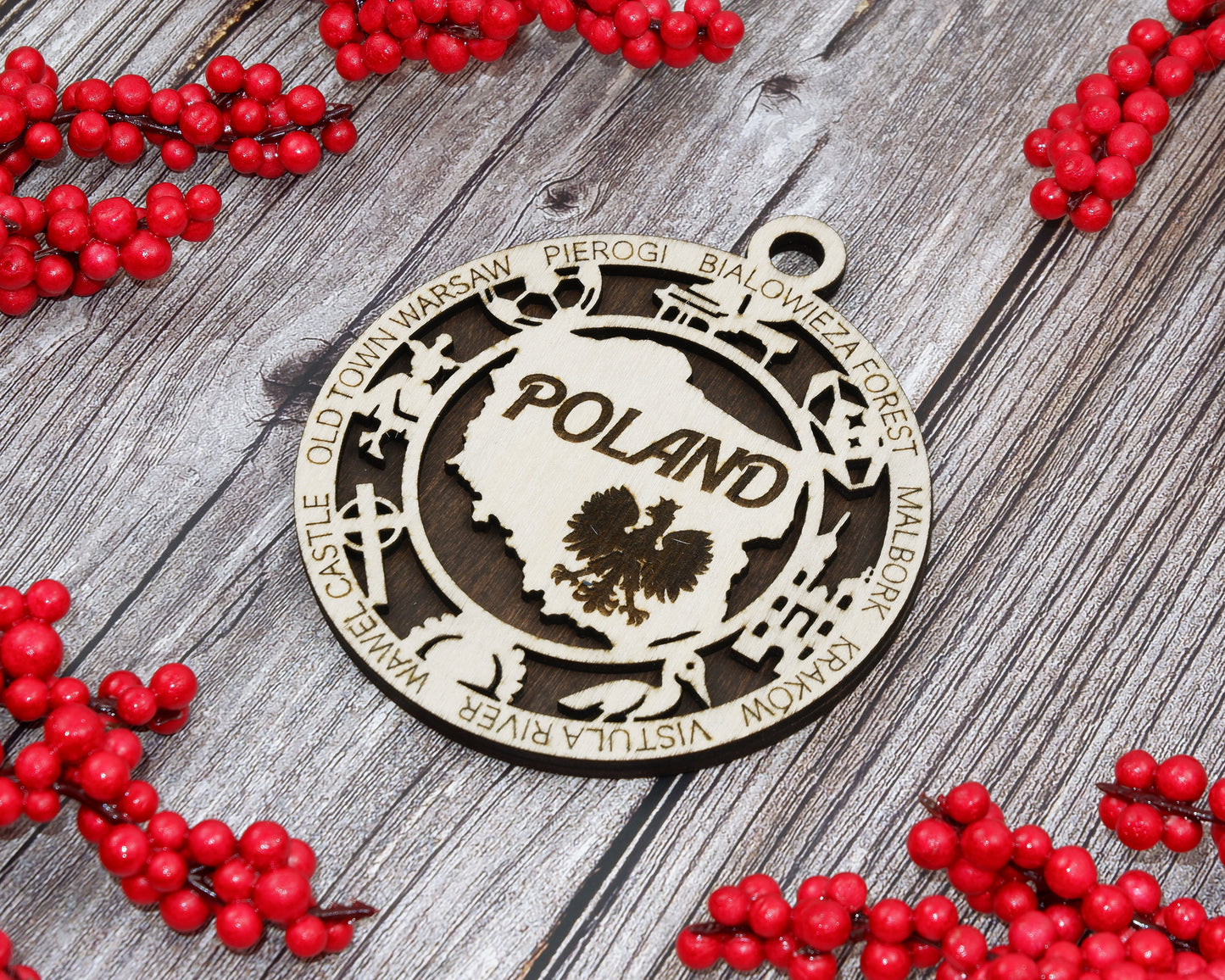 Poland Travel Ornaments ‚Ä¢ Wooden Poland Maps Christmas Ornaments ‚Ä¢ Laser Cut Polish Souvenir ‚Ä¢ Cultural Poland Gift Decor