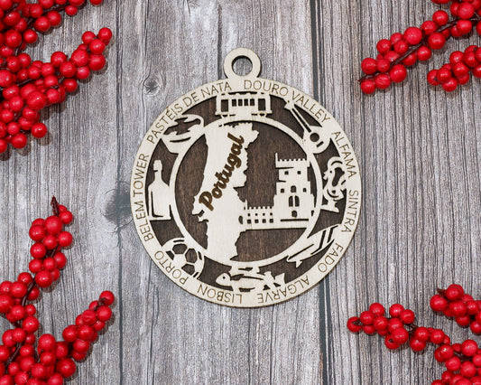 Portugal Travel Ornaments ‚Ä¢ Wooden Portugal Maps Christmas Ornaments ‚Ä¢ Laser Cut Portuguese Souvenir ‚Ä¢ Lisbon Gift Decor