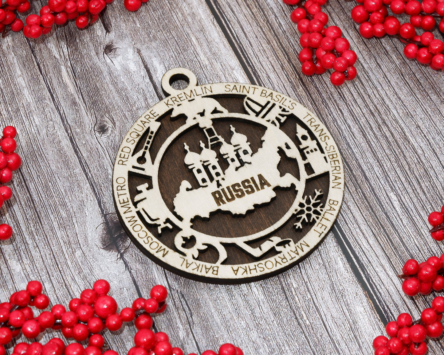Russia Travel Ornaments ‚Ä¢ Wooden Russia Maps Christmas Ornaments ‚Ä¢ Laser Cut Russian Souvenir ‚Ä¢ Cultural Russia Gift Decor