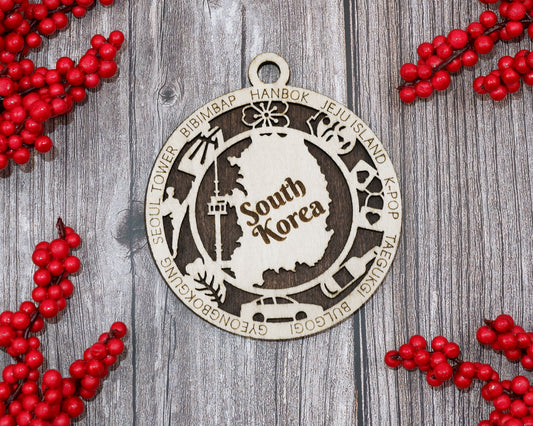South Korea Travel Ornaments ‚Ä¢ Wooden Korea Maps Christmas Ornaments ‚Ä¢ Laser Cut Korean Souvenir ‚Ä¢ Cultural Korea Gift Decor