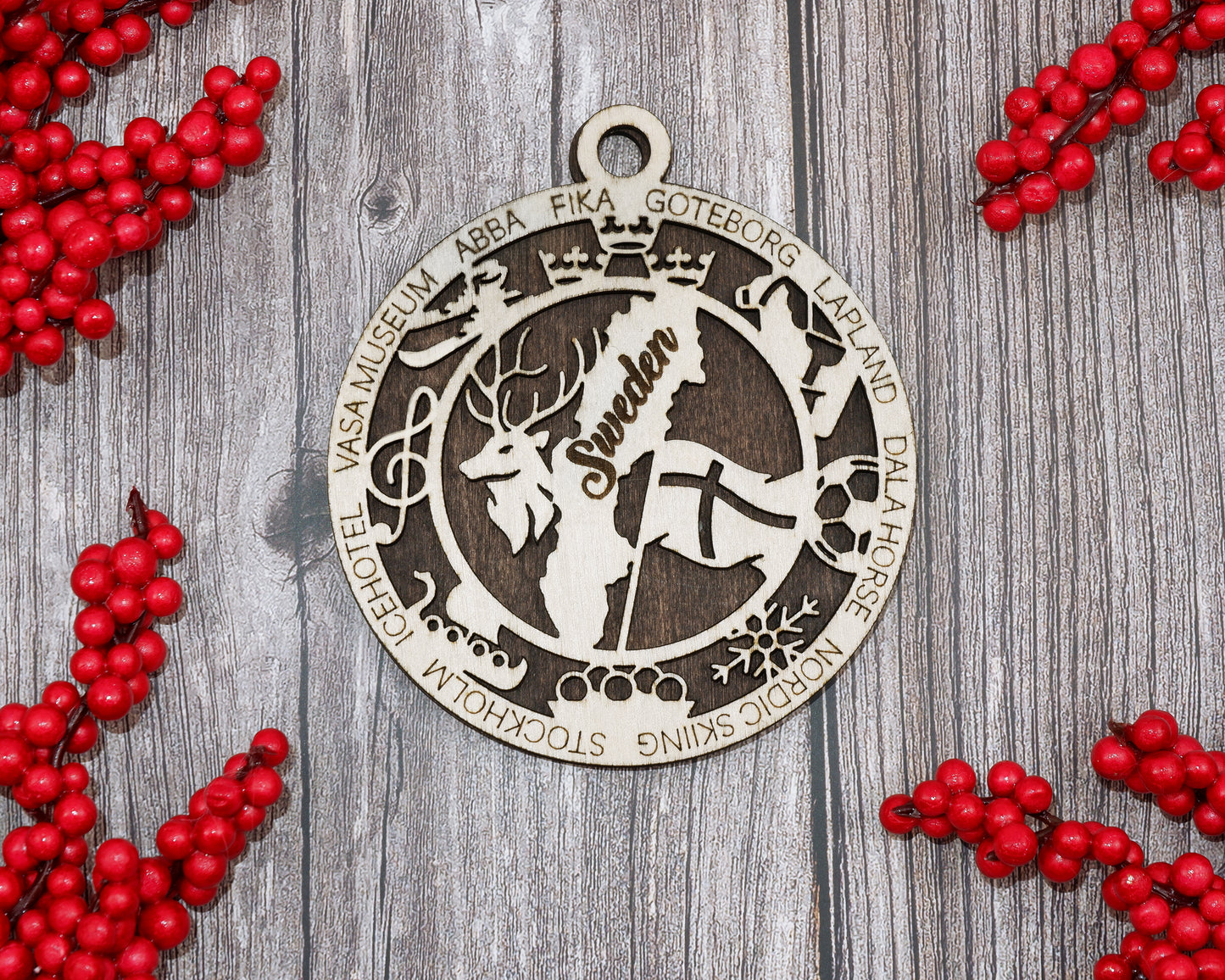 Sweden Travel Ornaments ‚Ä¢ Wooden Sweden Maps Christmas Ornaments ‚Ä¢ Laser Cut Swedish Souvenir ‚Ä¢ Nordic Sweden Decor