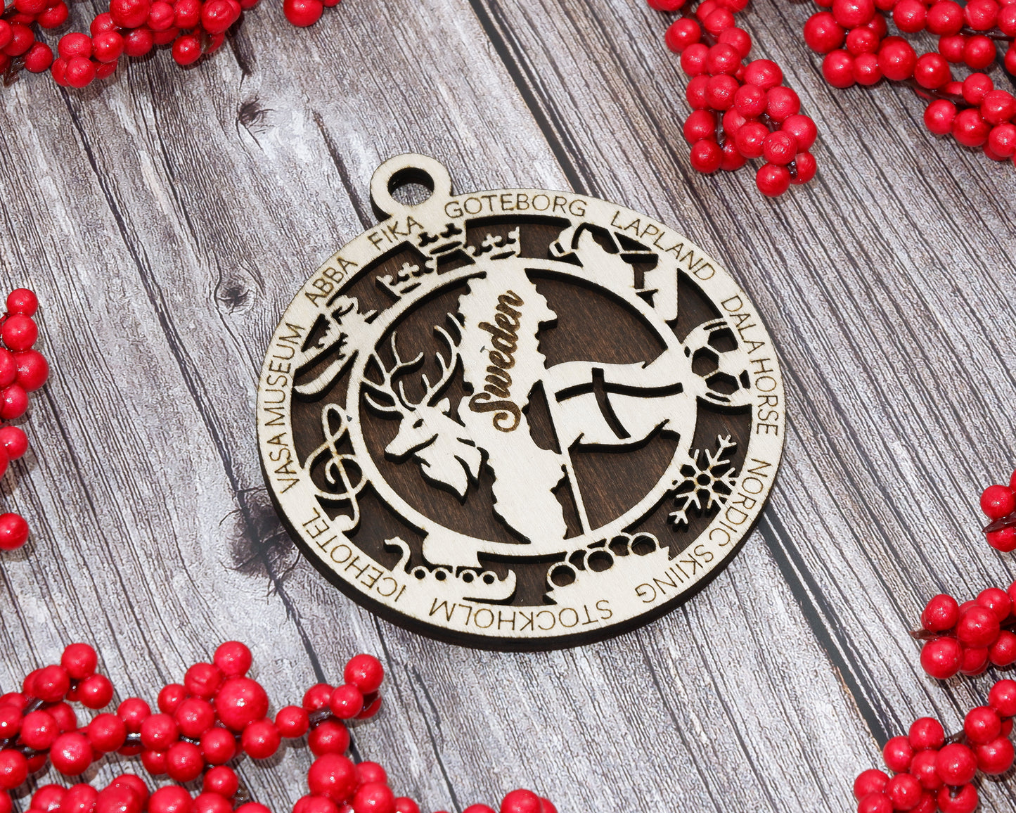 Sweden Travel Ornaments ‚Ä¢ Wooden Sweden Maps Christmas Ornaments ‚Ä¢ Laser Cut Swedish Souvenir ‚Ä¢ Nordic Sweden Decor