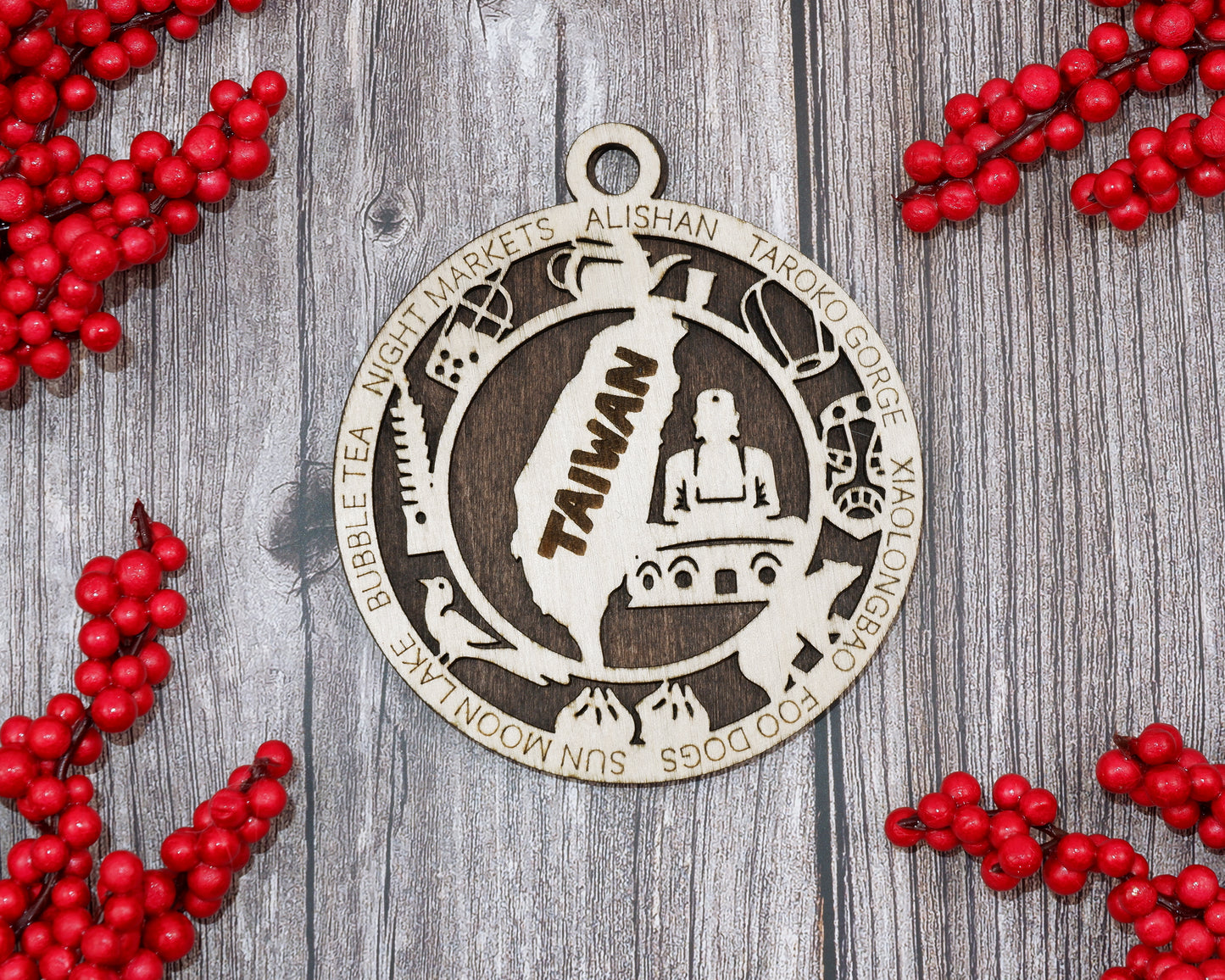 Taiwan Travel Ornaments ‚Ä¢ Wooden Taiwan Maps Christmas Ornaments ‚Ä¢ Laser Cut Taiwanese Souvenir ‚Ä¢ Cultural Taiwan Gift Decor