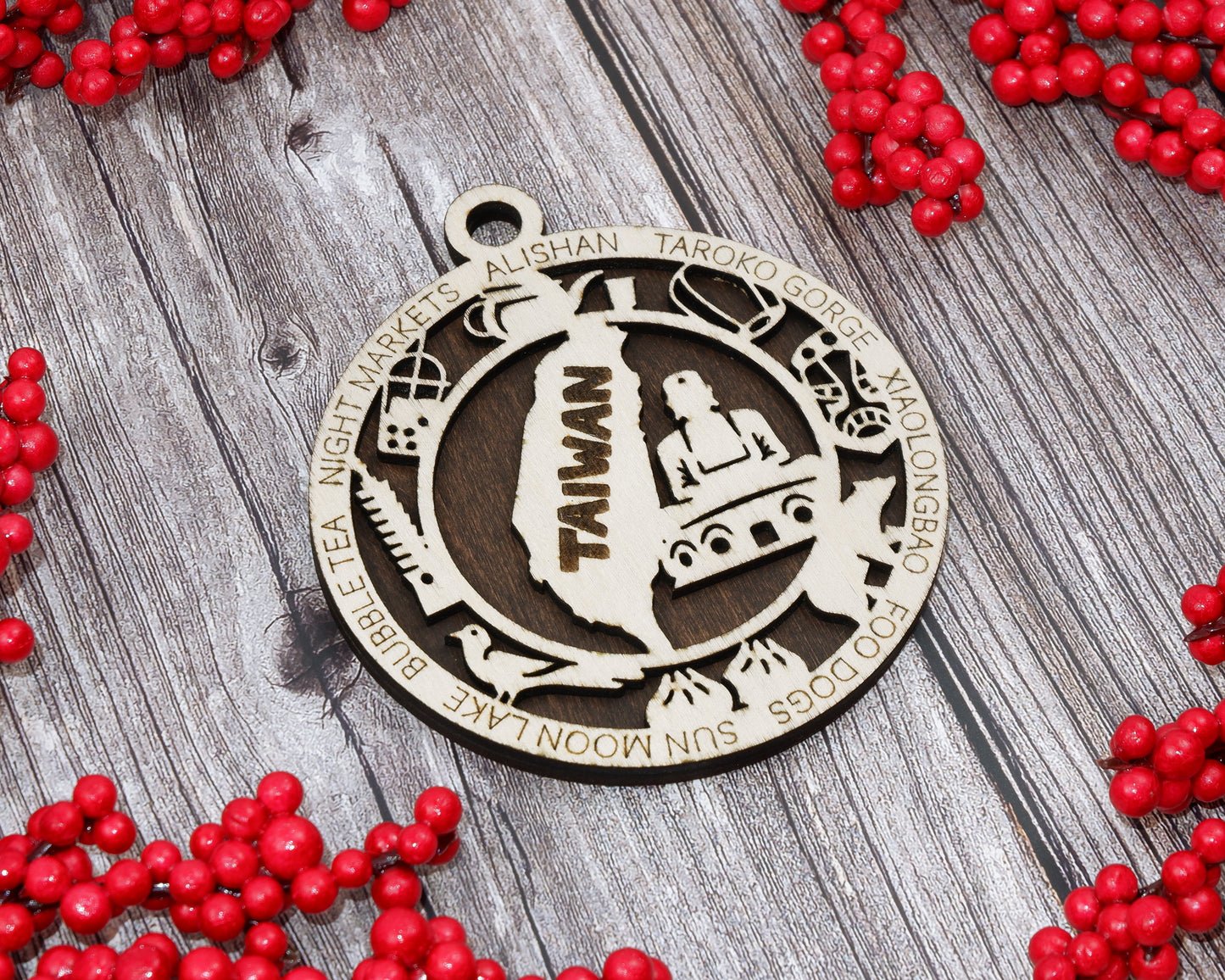 Taiwan Travel Ornaments ‚Ä¢ Wooden Taiwan Maps Christmas Ornaments ‚Ä¢ Laser Cut Taiwanese Souvenir ‚Ä¢ Cultural Taiwan Gift Decor