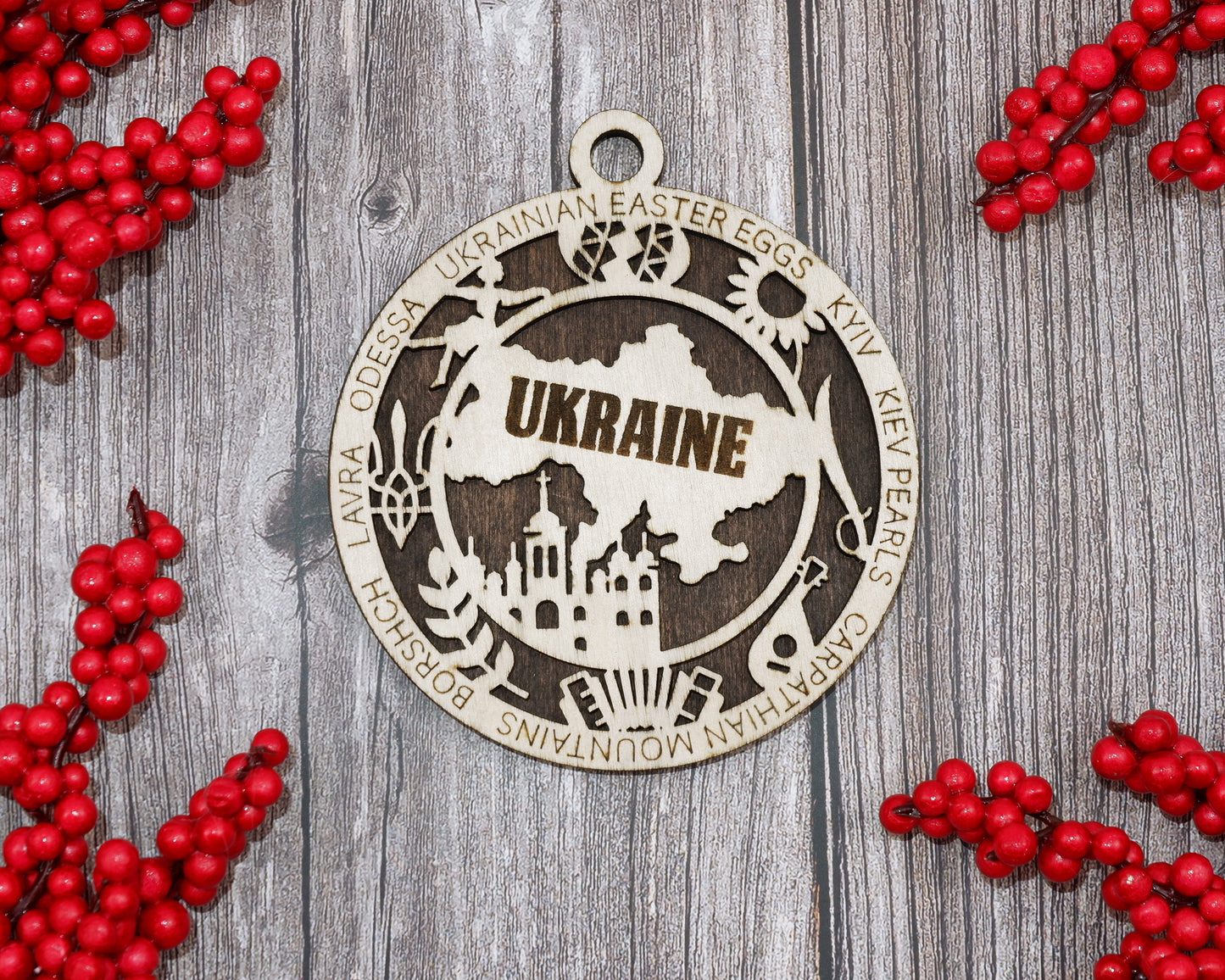 Ukraine Travel Ornaments ‚Ä¢ Wooden Ukraine Maps Christmas Ornaments ‚Ä¢ Laser Cut Ukrainian Souvenir ‚Ä¢ Cultural Ukraine Gift Decor