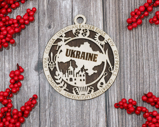 Ukraine Travel Ornaments ‚Ä¢ Wooden Ukraine Maps Christmas Ornaments ‚Ä¢ Laser Cut Ukrainian Souvenir ‚Ä¢ Cultural Ukraine Gift Decor