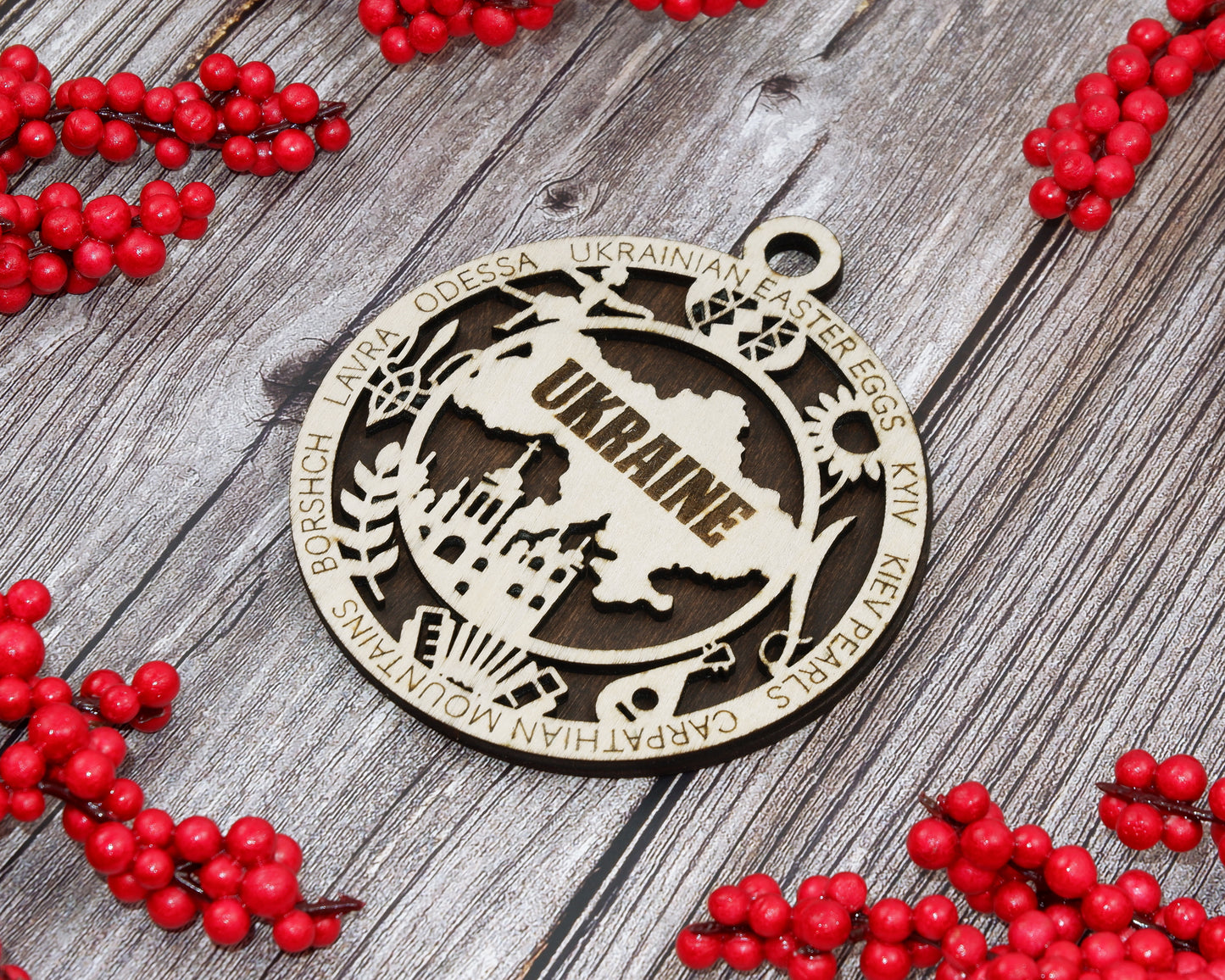 Ukraine Travel Ornaments ‚Ä¢ Wooden Ukraine Maps Christmas Ornaments ‚Ä¢ Laser Cut Ukrainian Souvenir ‚Ä¢ Cultural Ukraine Gift Decor