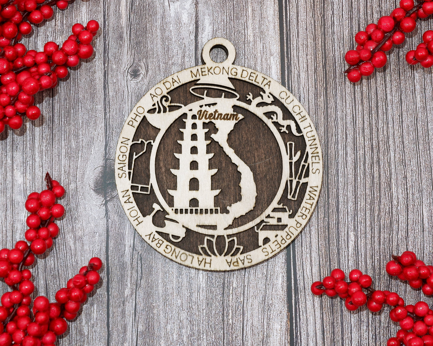 Vietnam Travel Ornaments ‚Ä¢ Wooden Vietnam Maps Christmas Ornaments ‚Ä¢ Laser Cut Vietnamese Souvenir ‚Ä¢ Cultural Vietnam Gift Decor