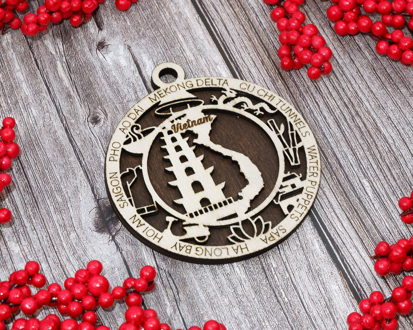 Vietnam Travel Ornaments ‚Ä¢ Wooden Vietnam Maps Christmas Ornaments ‚Ä¢ Laser Cut Vietnamese Souvenir ‚Ä¢ Cultural Vietnam Gift Decor
