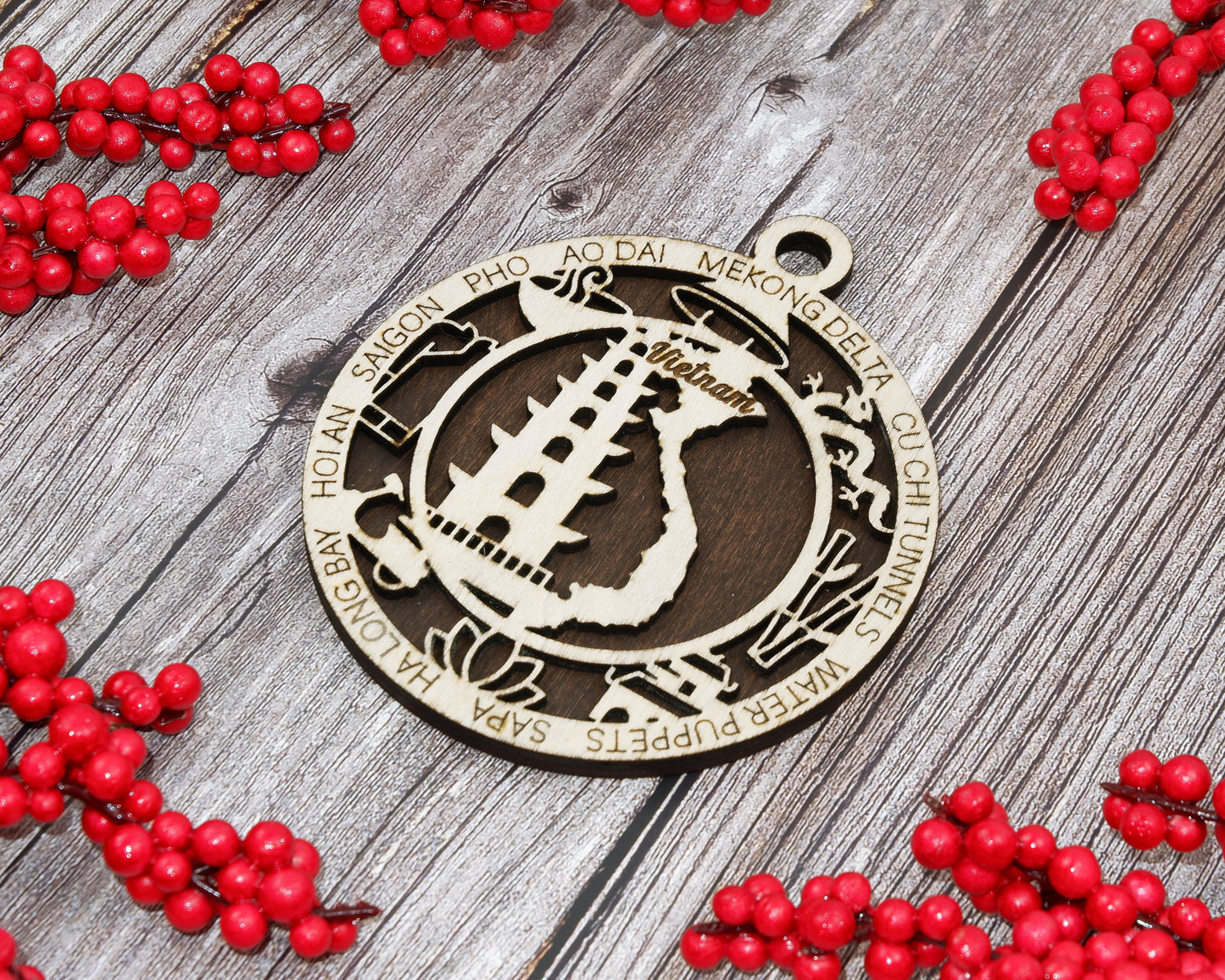 Vietnam Travel Ornaments ‚Ä¢ Wooden Vietnam Maps Christmas Ornaments ‚Ä¢ Laser Cut Vietnamese Souvenir ‚Ä¢ Cultural Vietnam Gift Decor