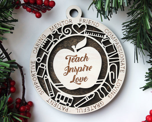Teacher Personalized Ornaments | Handcrafted | Wooden | Laser-Cut | Gift