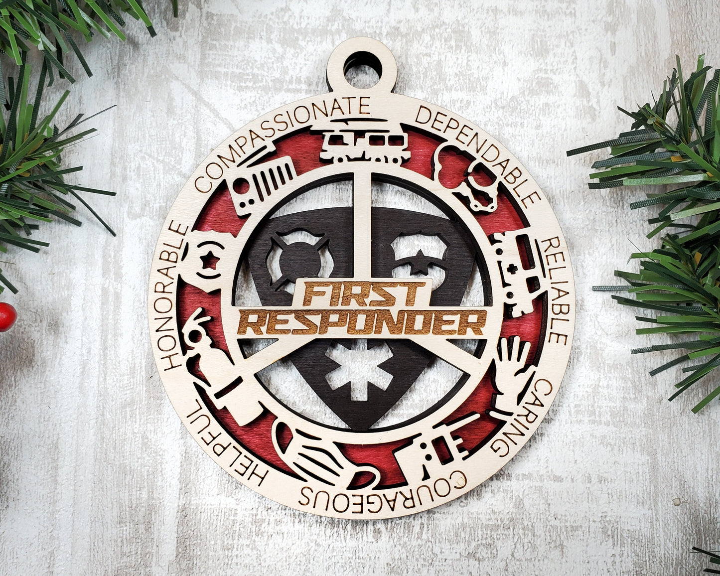 First Responder Personalized Ornaments | Handcrafted | Wooden | Laser-Cut | Gift