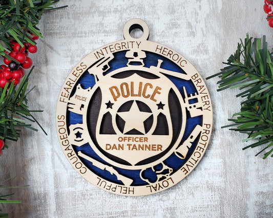 Police Personalized Ornaments | Handcrafted | Wooden | Laser-Cut | Gift