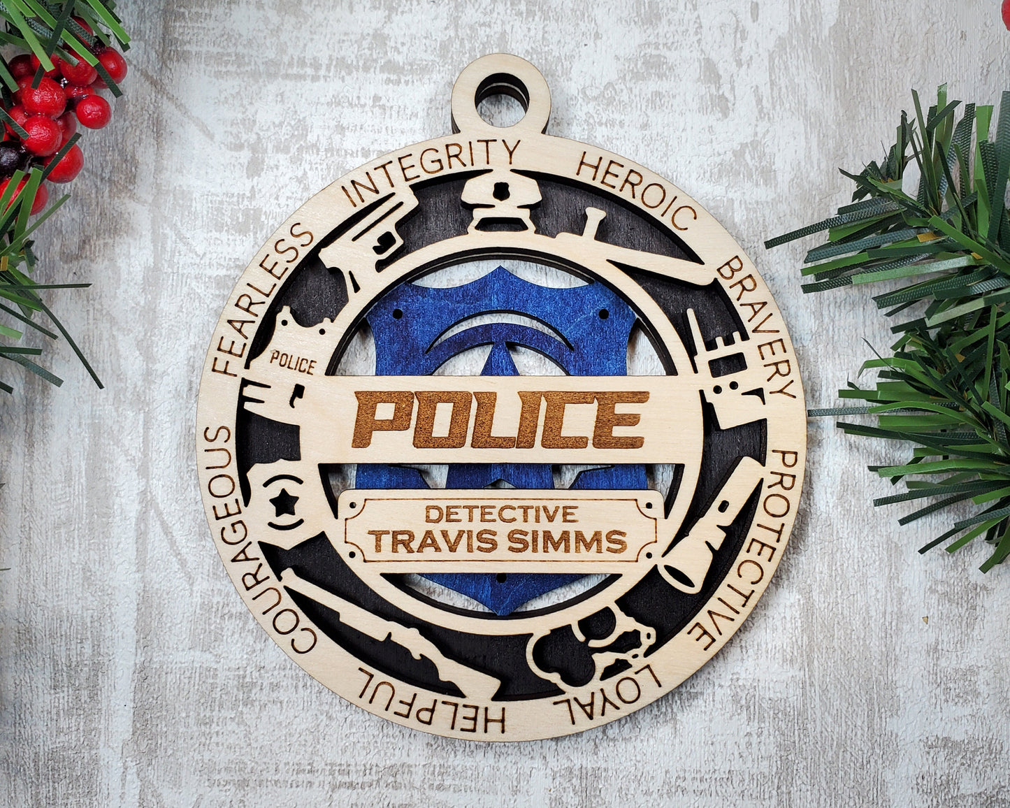 Police Personalized Ornaments | Handcrafted | Wooden | Laser-Cut | Gift