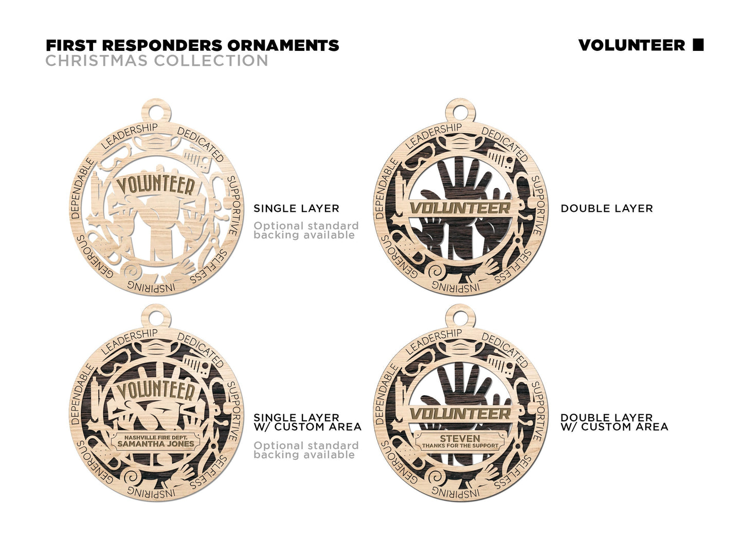 Volunteer First Responder Personalized Ornaments | Handcrafted | Wooden | Laser-Cut | Gift