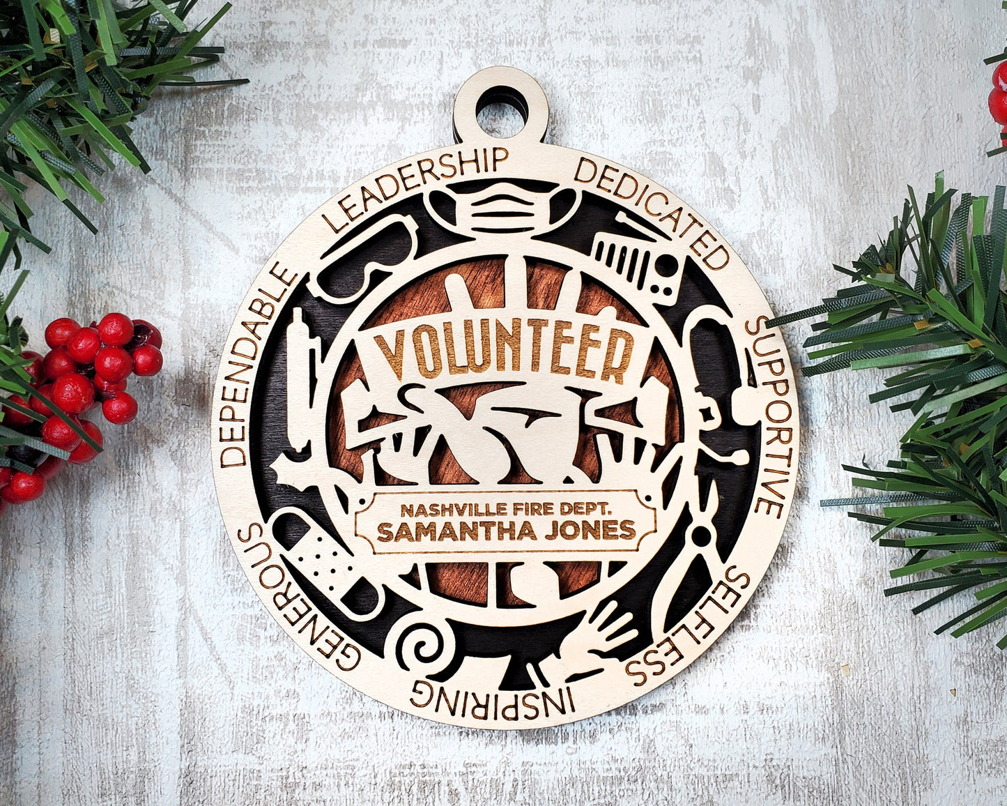 Volunteer First Responder Personalized Ornaments | Handcrafted | Wooden | Laser-Cut | Gift