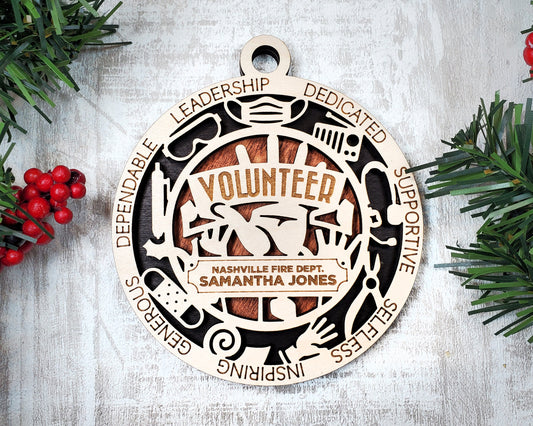 Volunteer First Responder Personalized Ornaments | Handcrafted | Wooden | Laser-Cut | Gift