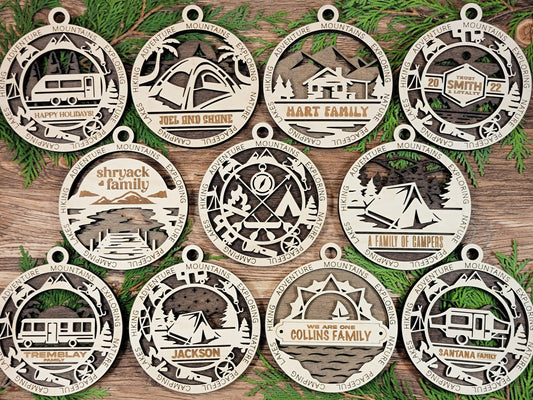 CAMPING Personalized Ornaments | Handcrafted | Wooden | Laser-Cut | Gift