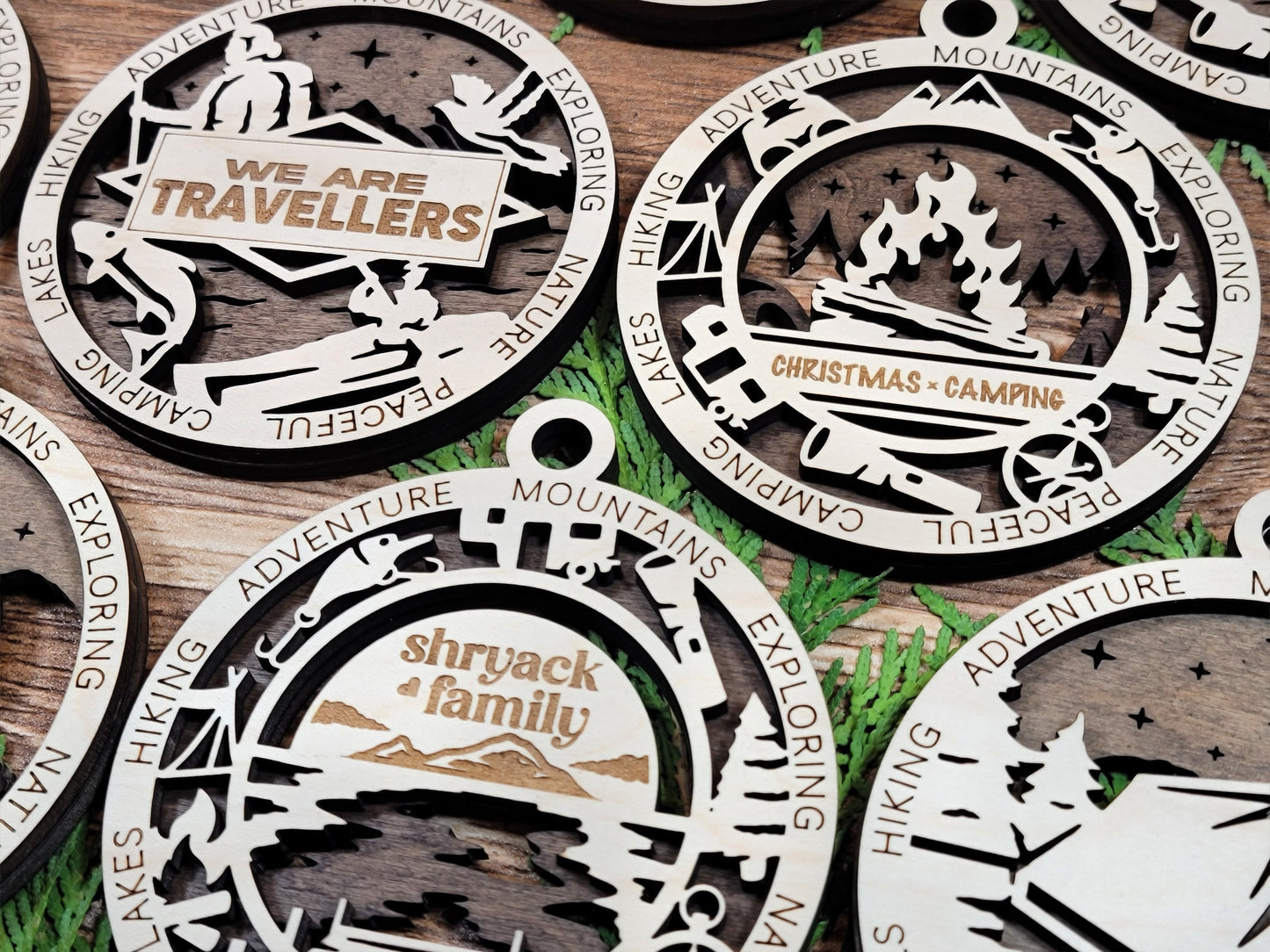 CAMPING Personalized Ornaments | Handcrafted | Wooden | Laser-Cut | Gift