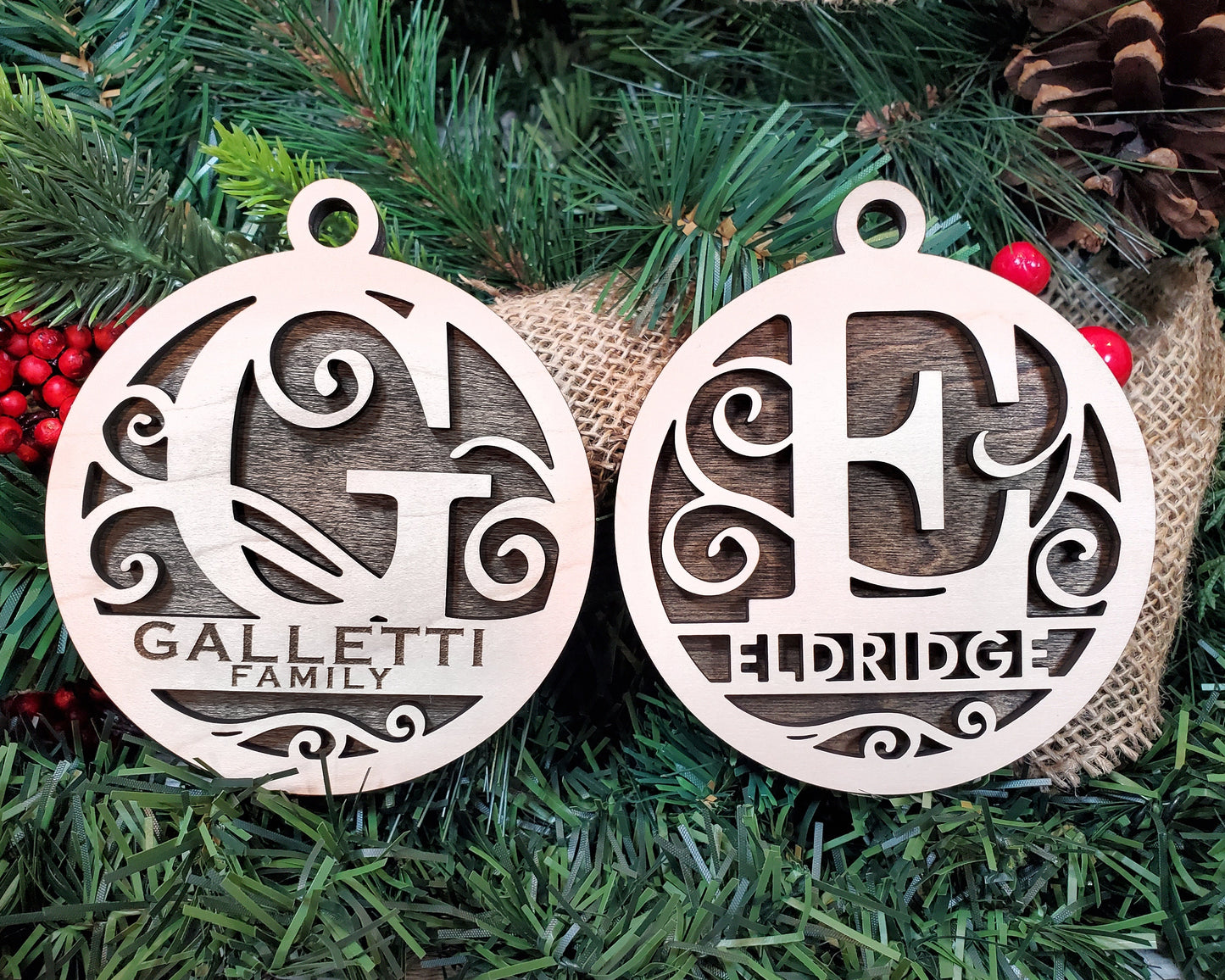 Monogram Personalized Ornaments | Handcrafted | Wooden | Laser-Cut | Gift