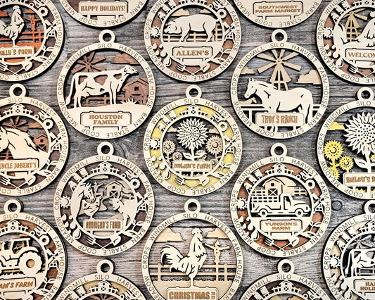 Farm Personalized Ornaments | Handcrafted | Wooden | Laser-Cut | Gift