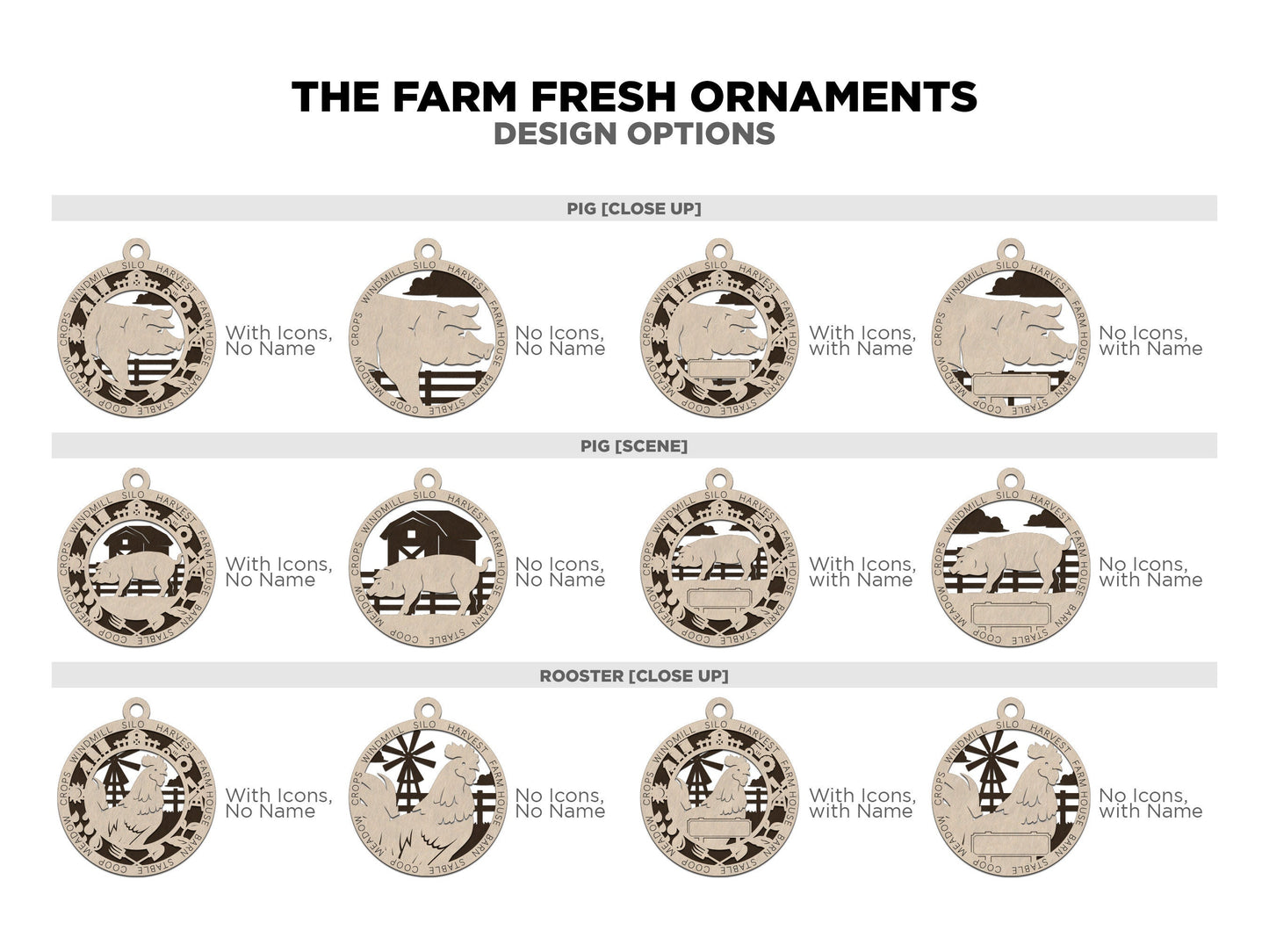 Farm Personalized Ornaments | Handcrafted | Wooden | Laser-Cut | Gift