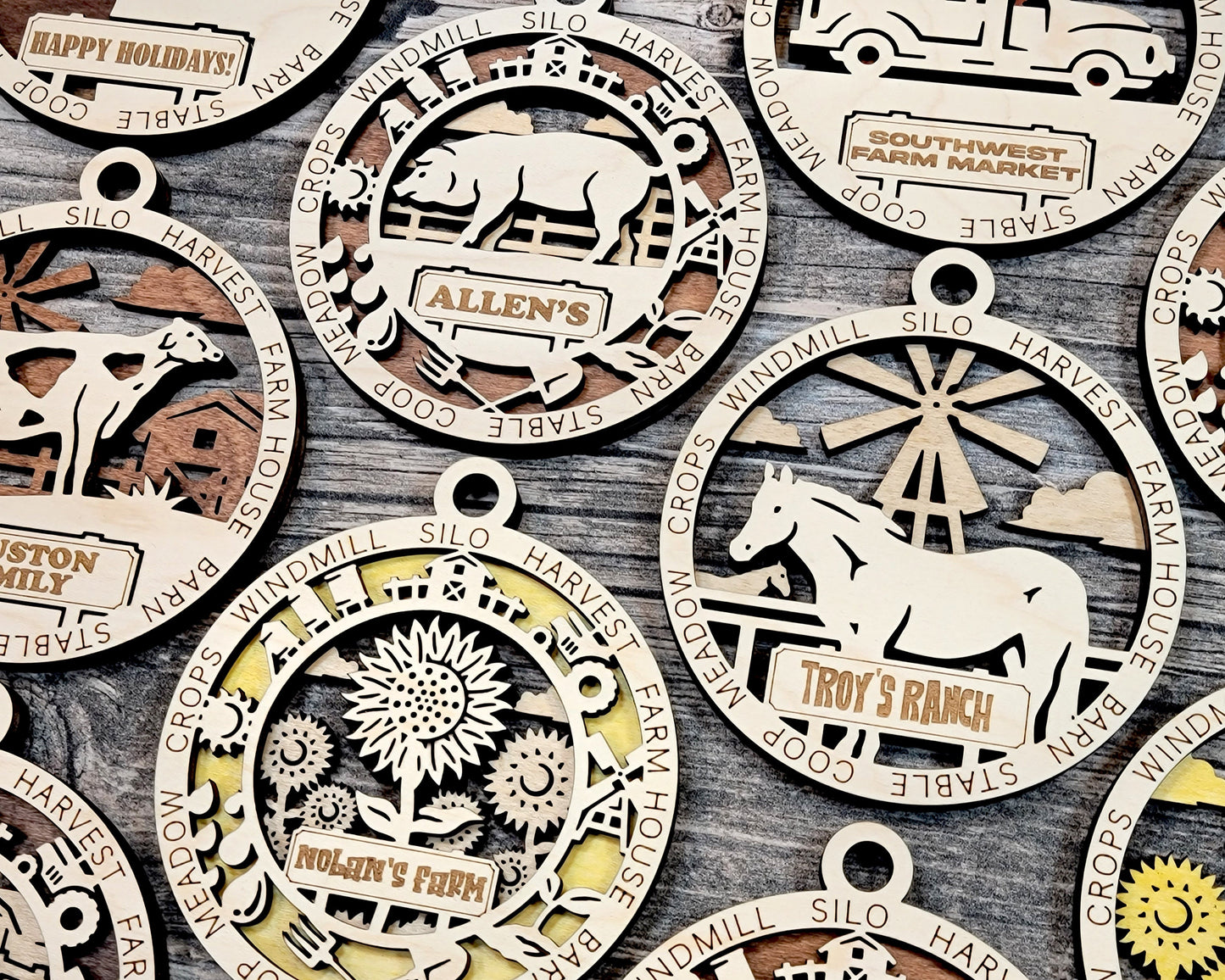 Farm Personalized Ornaments | Handcrafted | Wooden | Laser-Cut | Gift