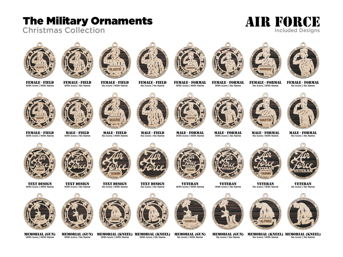 Air Force Military Personalized Ornaments | Handcrafted | Wooden | Laser-Cut | Gift