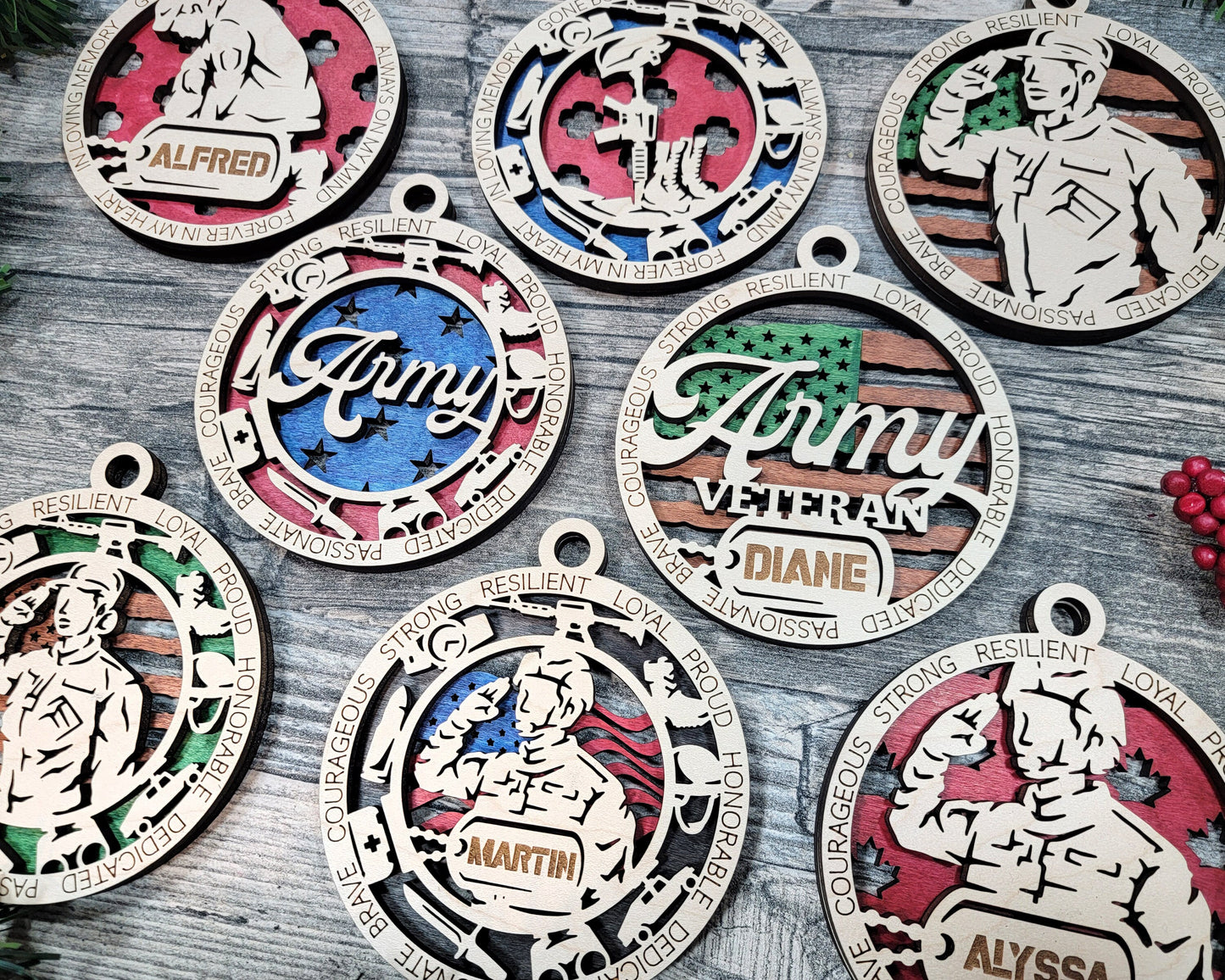 Army Military Personalized Ornaments | Handcrafted | Wooden | Laser-Cut | Gift