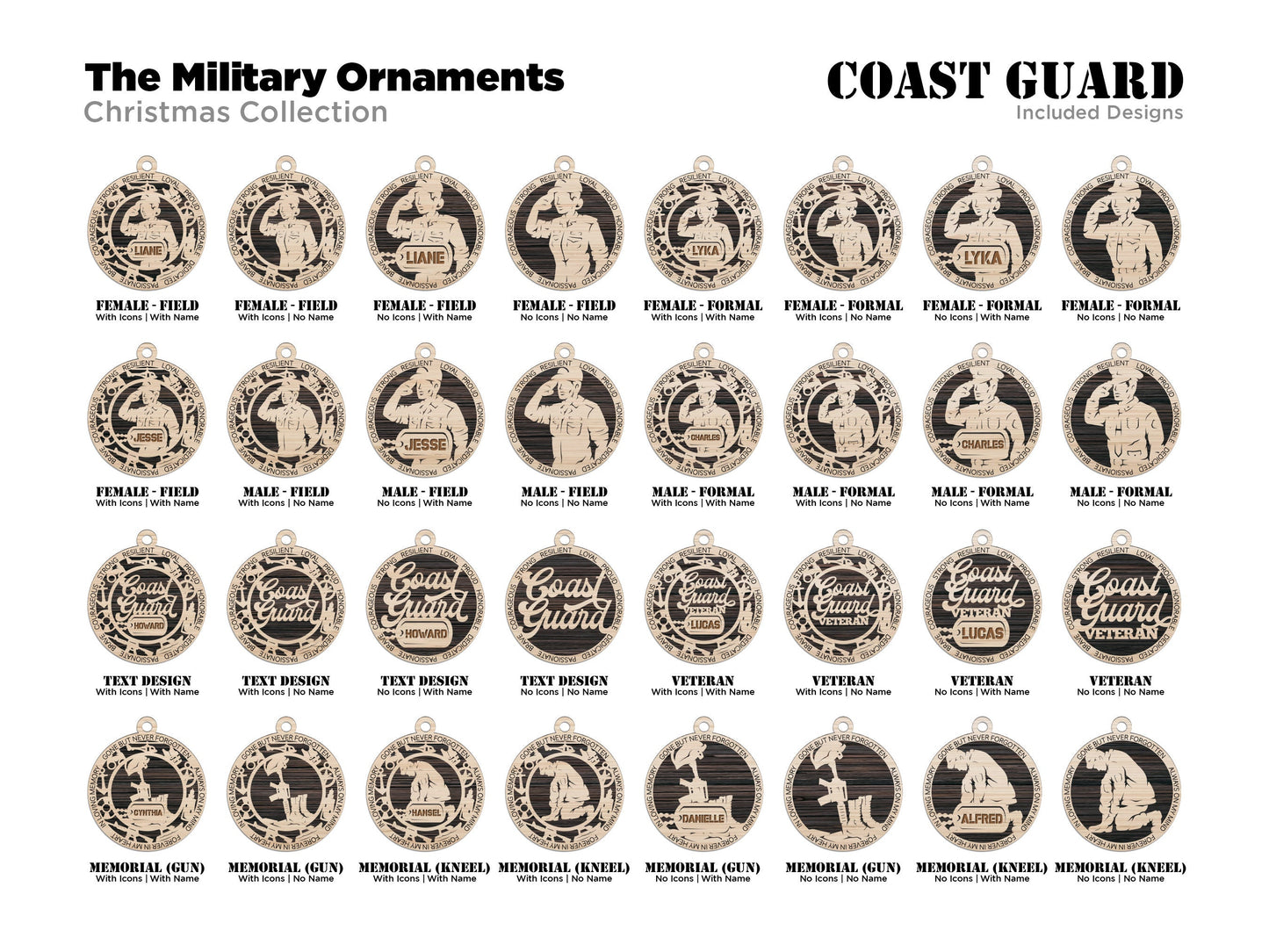 Coast Guard Military Personalized Ornaments | Handcrafted | Wooden | Laser-Cut | Gift