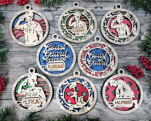 Coast Guard Military Personalized Ornaments | Handcrafted | Wooden | Laser-Cut | Gift
