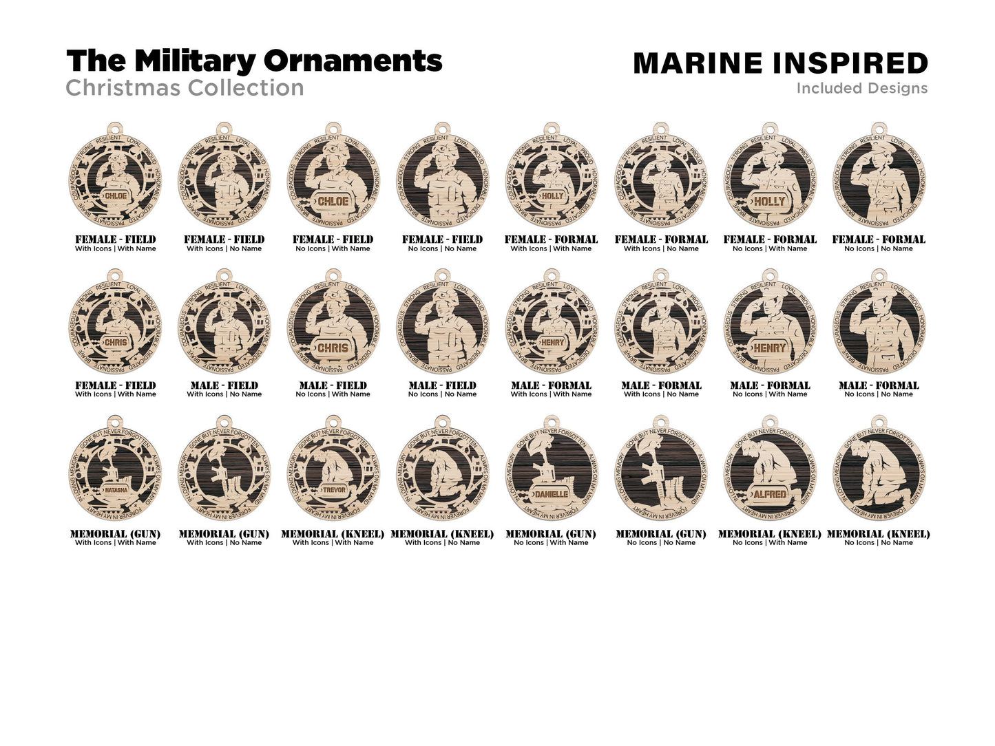 Marine (Inspired) Military Personalized Ornaments | Handcrafted | Wooden | Laser-Cut | Gift