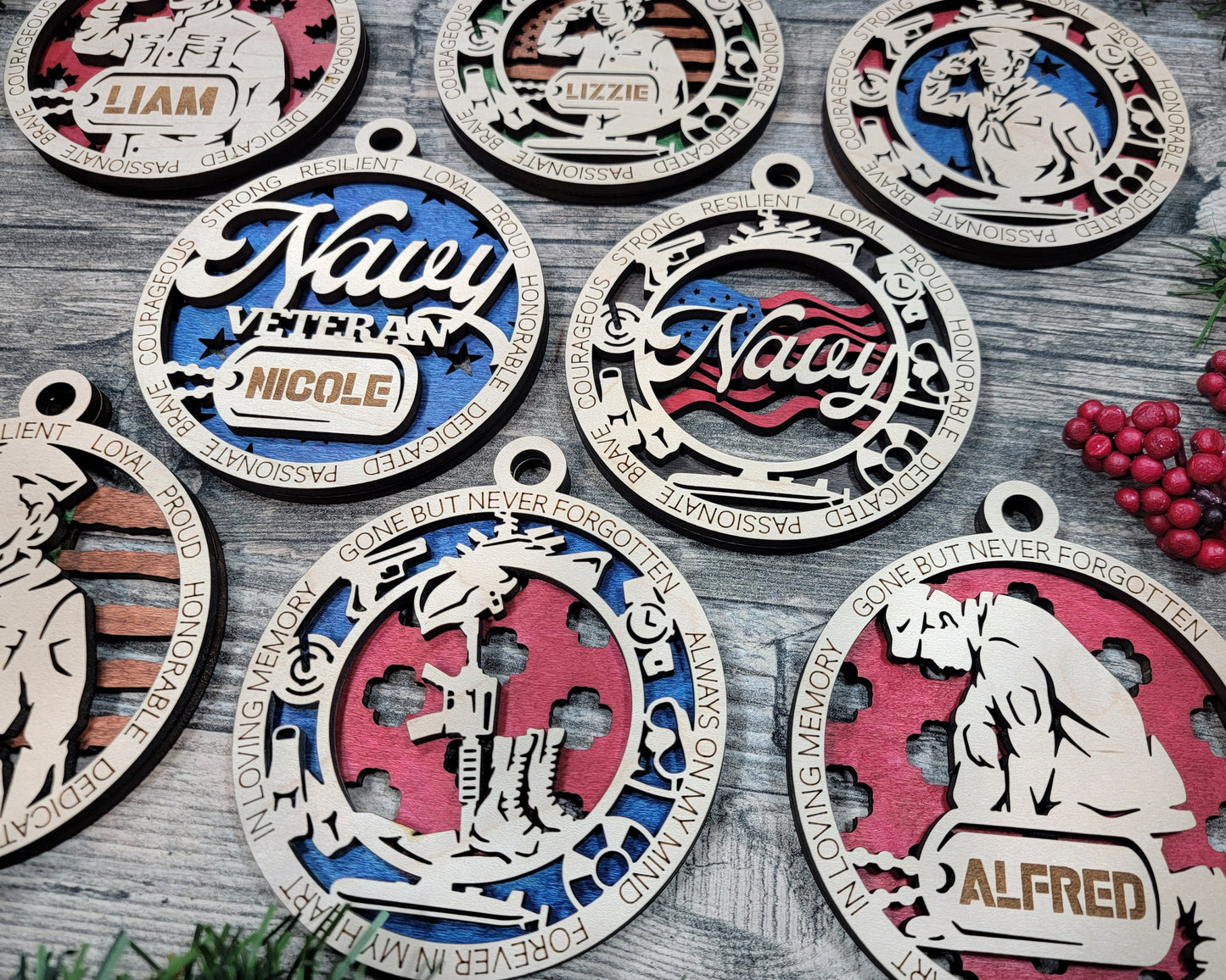 Navy Military Personalized Ornaments | Handcrafted | Wooden | Laser-Cut | Gift