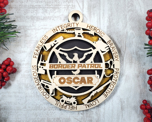 Border Patrol Personalized Ornaments | Handcrafted | Wooden | Laser-Cut | Gift