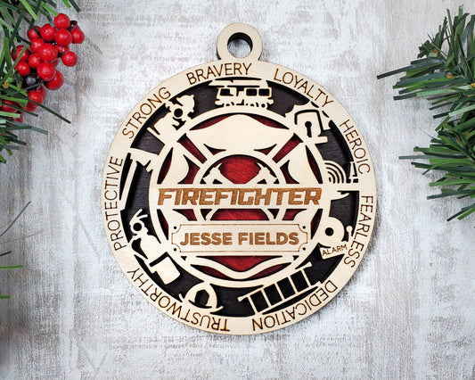 Firefighter Personalized Ornaments | Handcrafted | Wooden | Laser-Cut | Gift