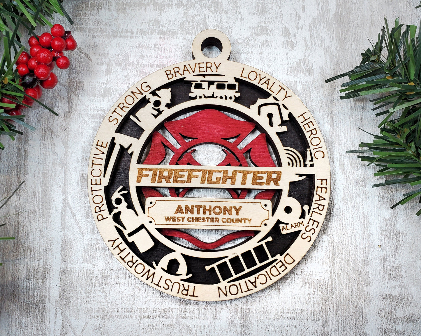 Firefighter Personalized Ornaments | Handcrafted | Wooden | Laser-Cut | Gift