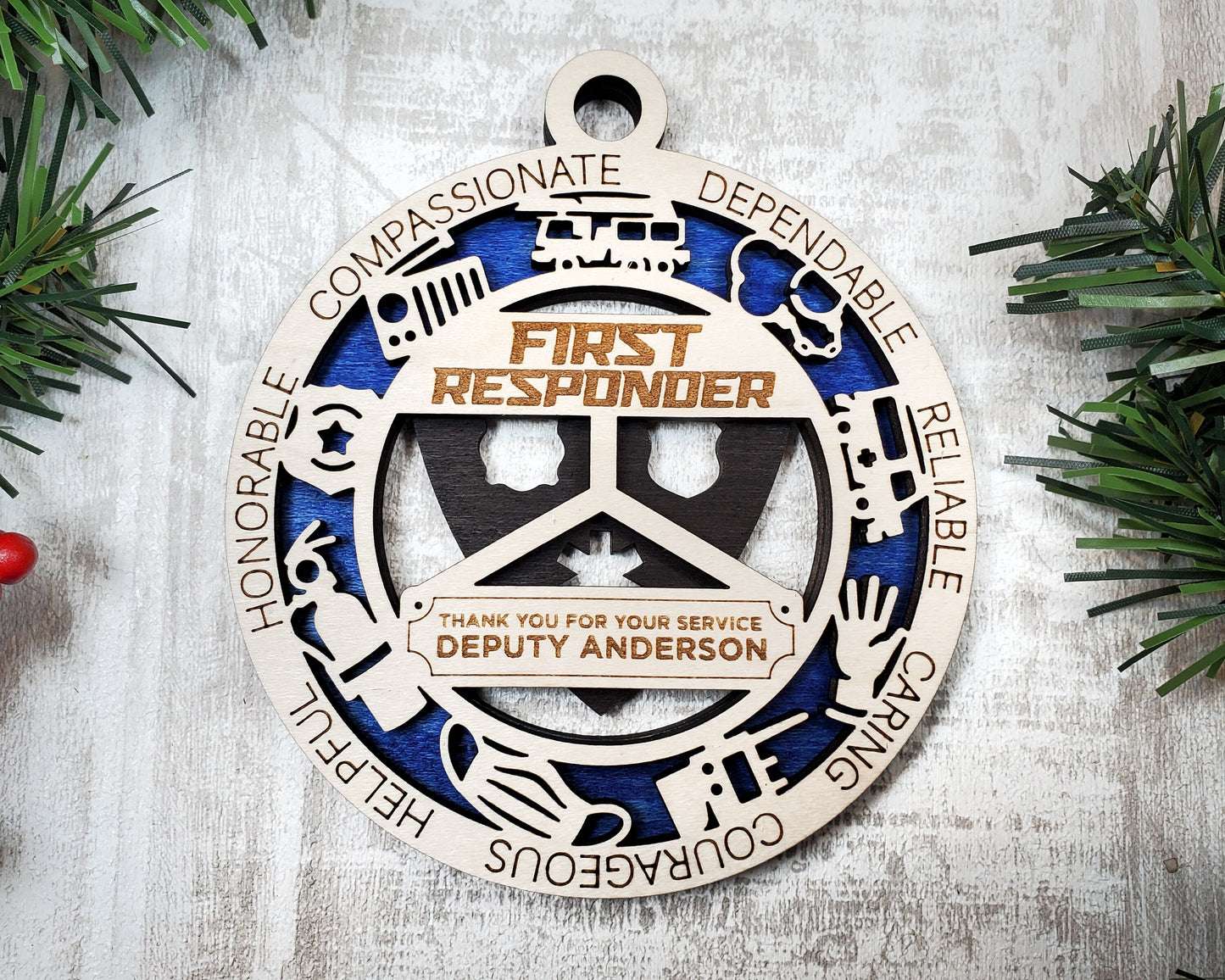 First Responder Personalized Ornaments | Handcrafted | Wooden | Laser-Cut | Gift