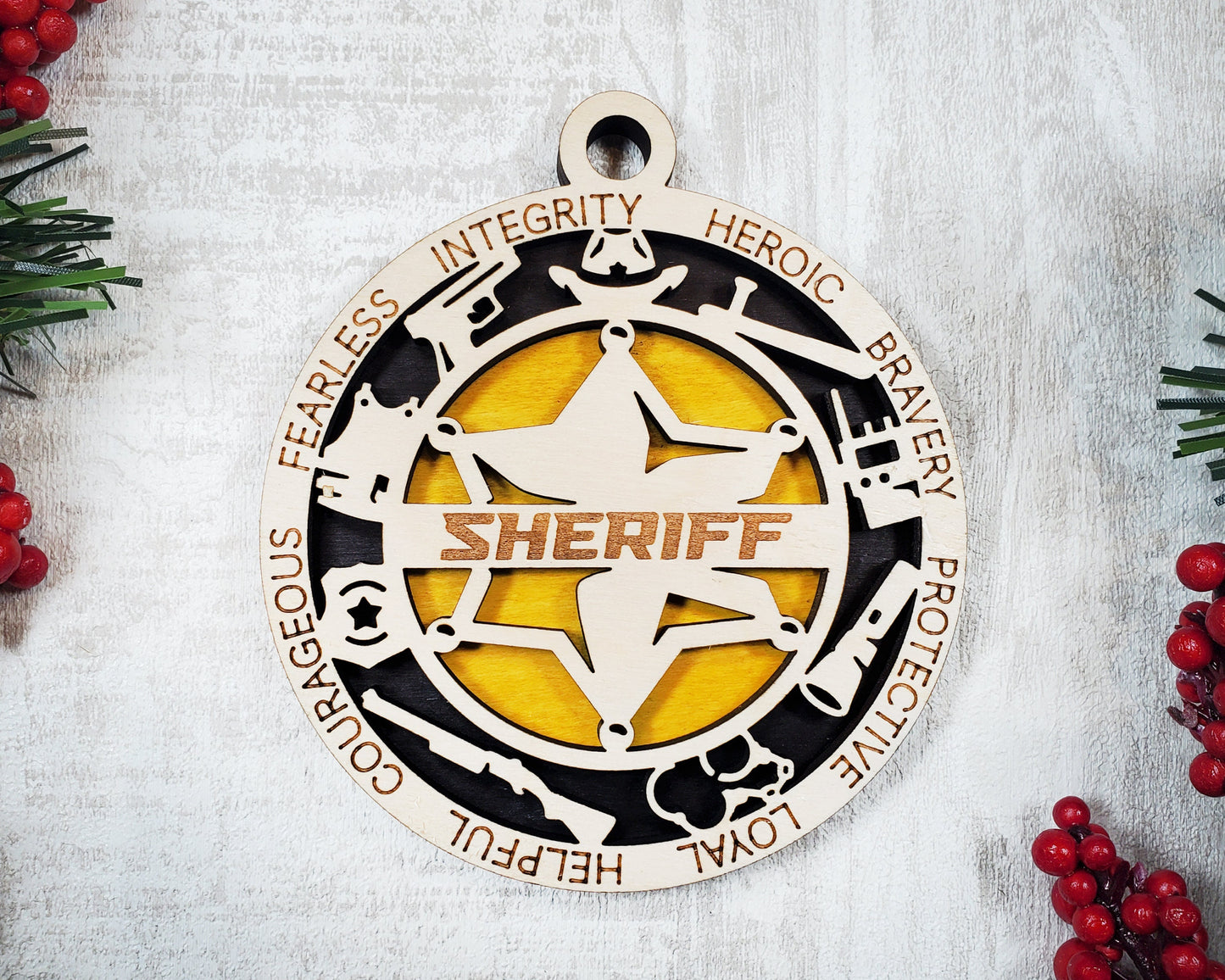 Sheriff, Sheriff Deputy Personalized Ornaments | Handcrafted | Wooden | Laser-Cut | Gift