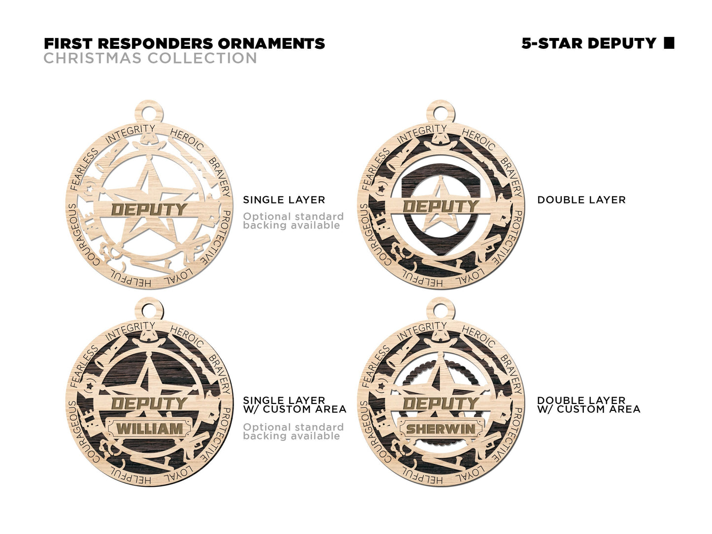Sheriff, Sheriff Deputy Personalized Ornaments | Handcrafted | Wooden | Laser-Cut | Gift
