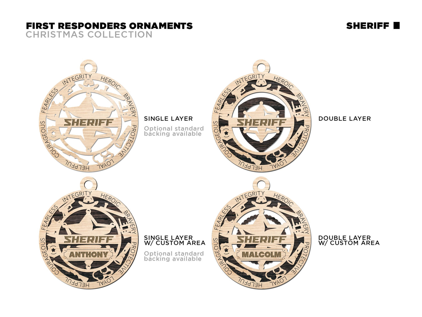 Sheriff, Sheriff Deputy Personalized Ornaments | Handcrafted | Wooden | Laser-Cut | Gift