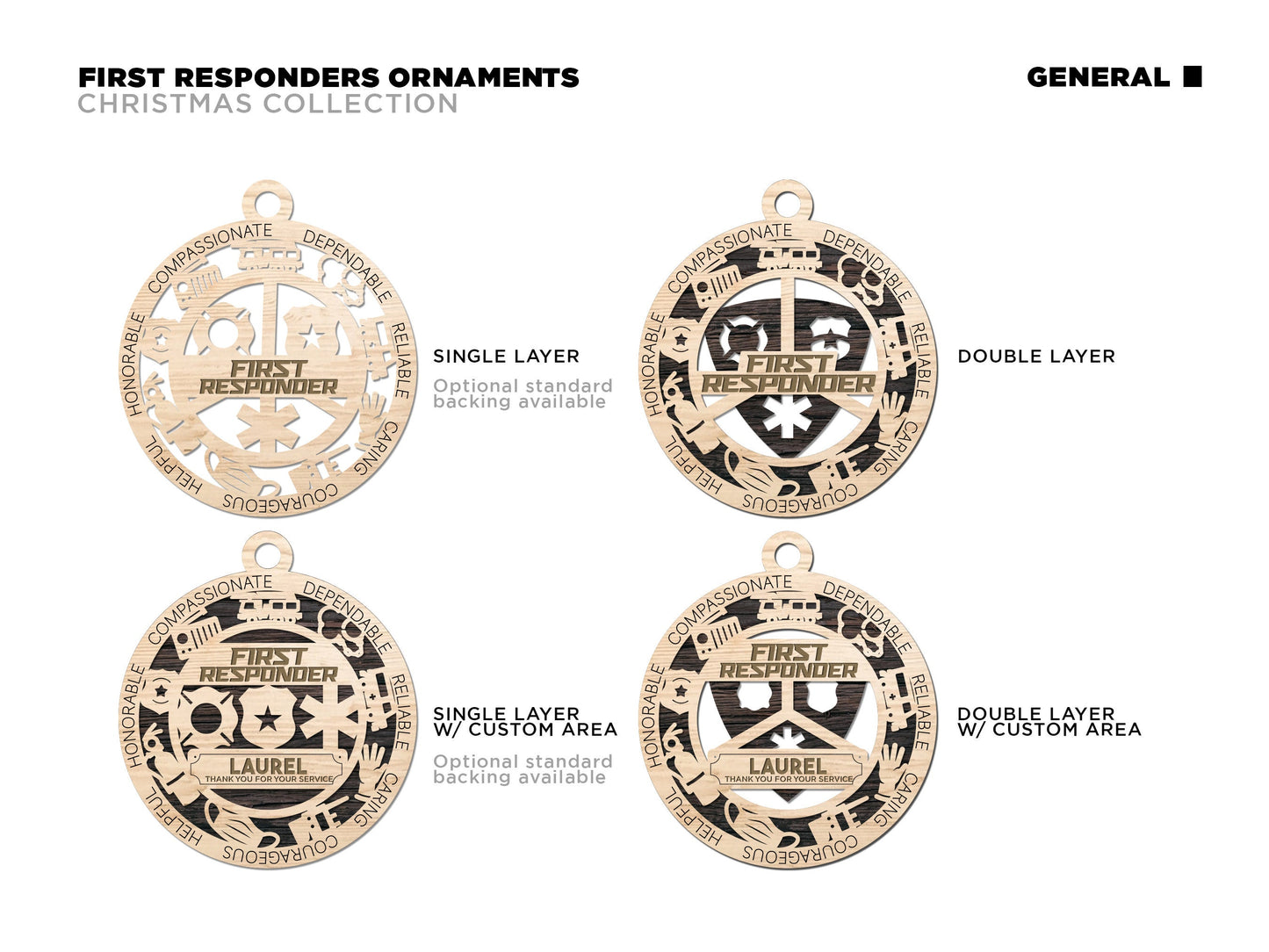 First Responder Personalized Ornaments | Handcrafted | Wooden | Laser-Cut | Gift