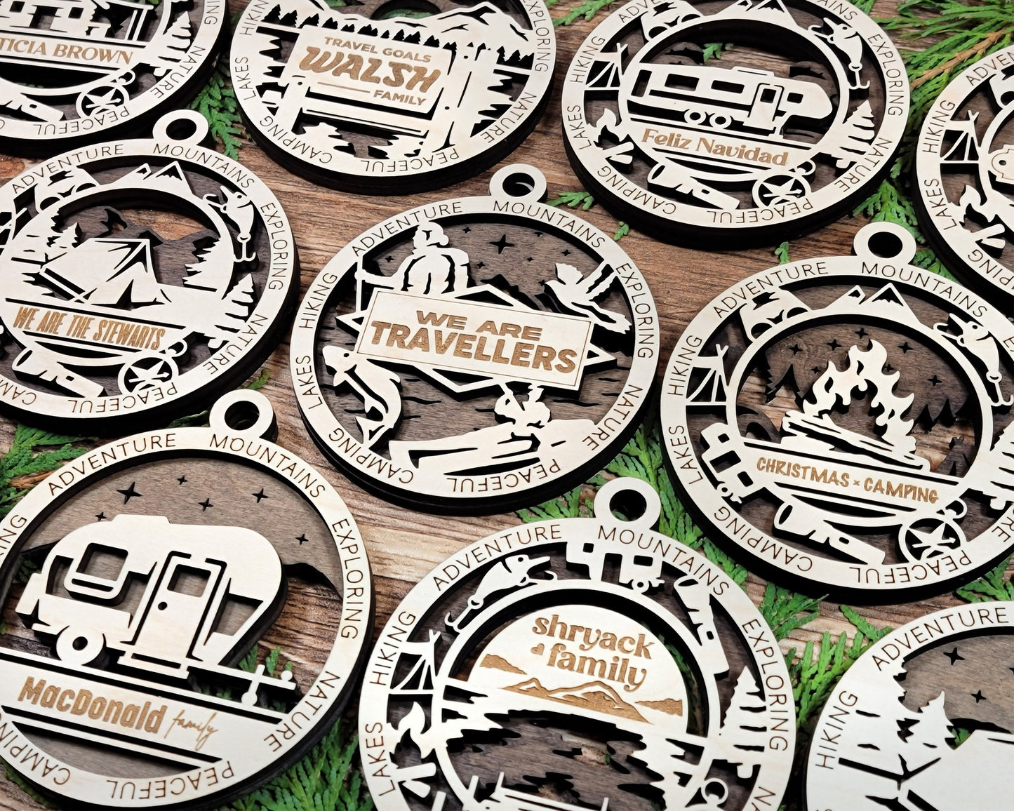 CAMPING Personalized Ornaments | Handcrafted | Wooden | Laser-Cut | Gift