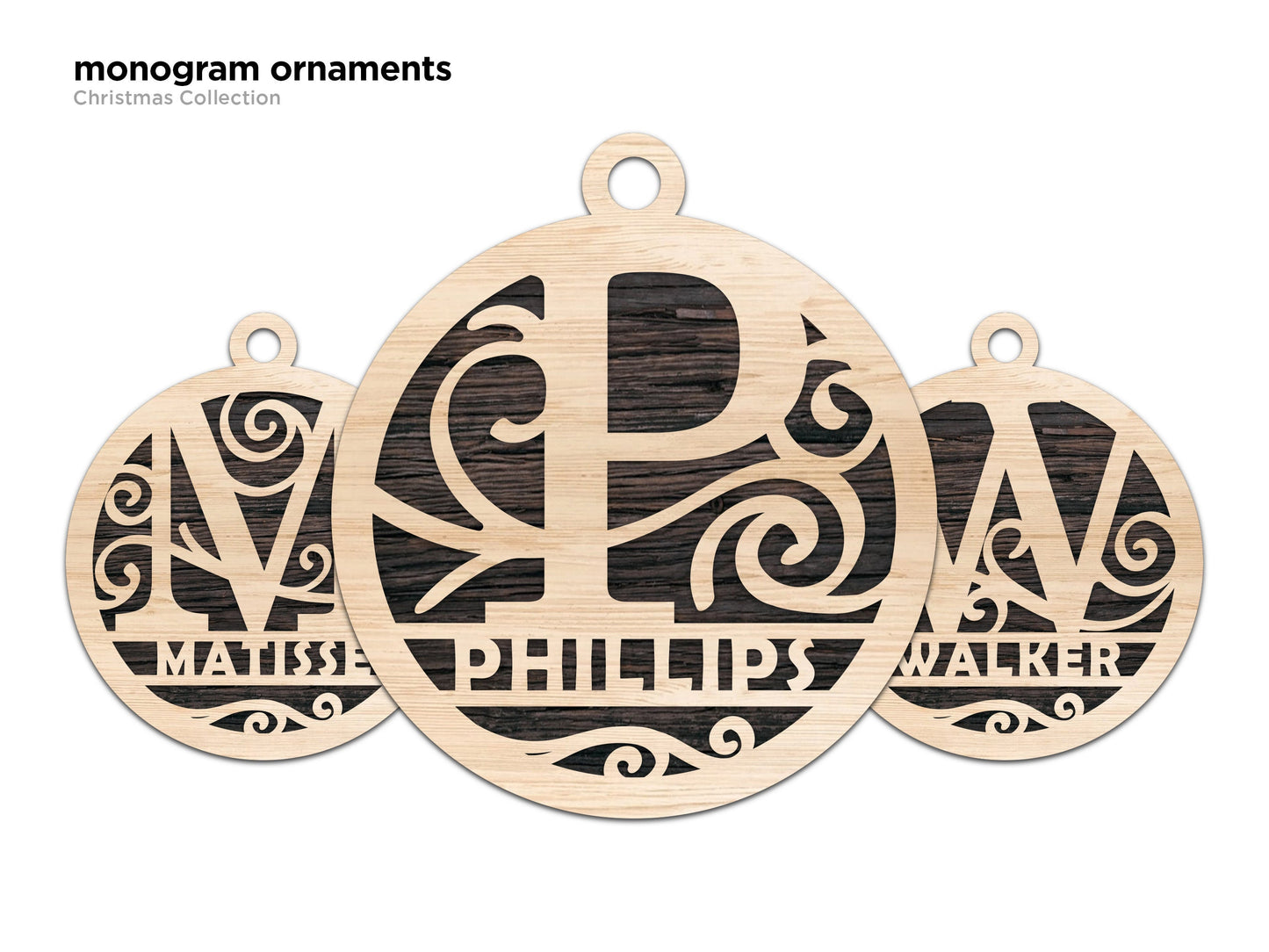 Monogram Personalized Ornaments | Handcrafted | Wooden | Laser-Cut | Gift