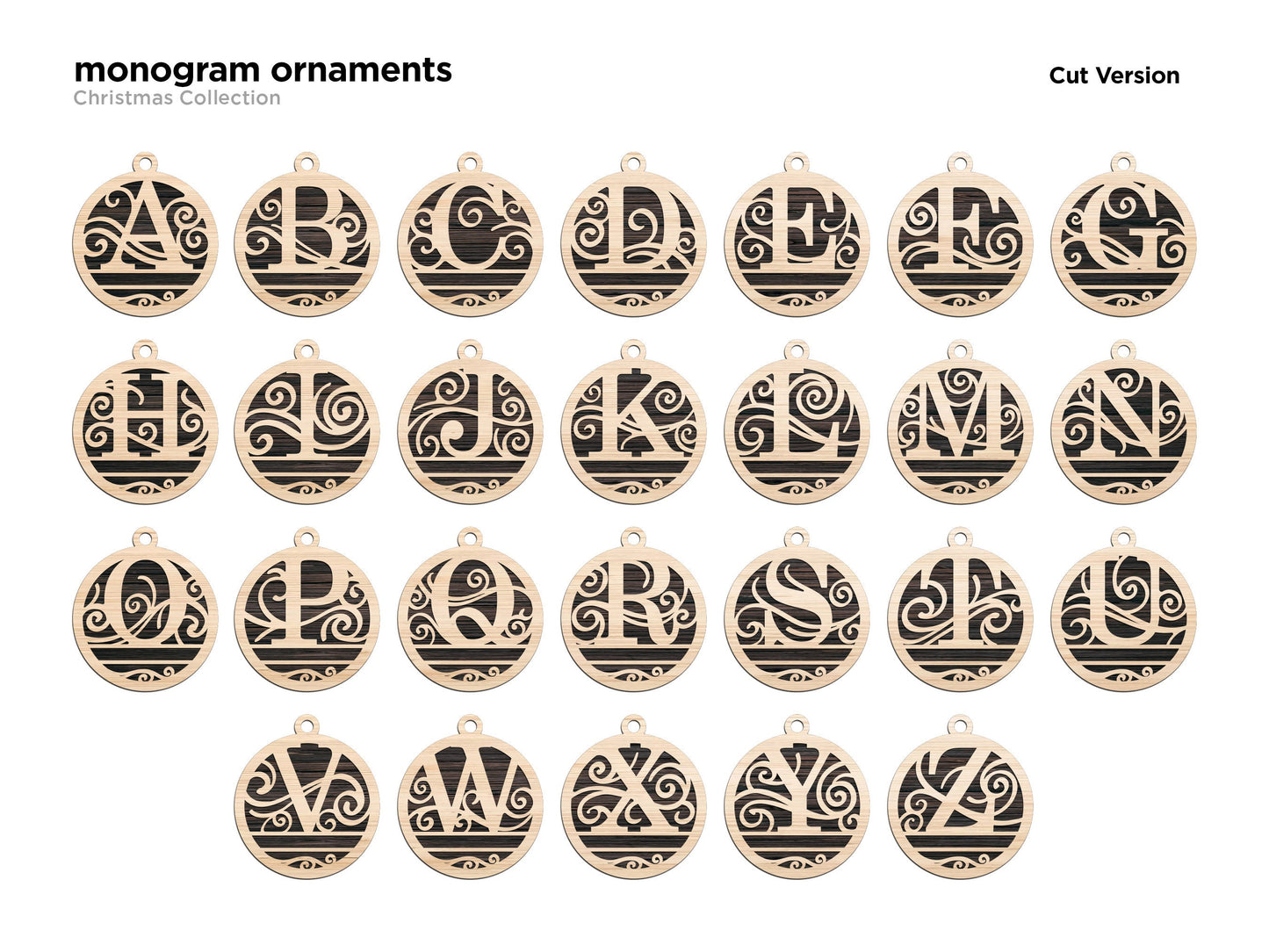 Monogram Personalized Ornaments | Handcrafted | Wooden | Laser-Cut | Gift