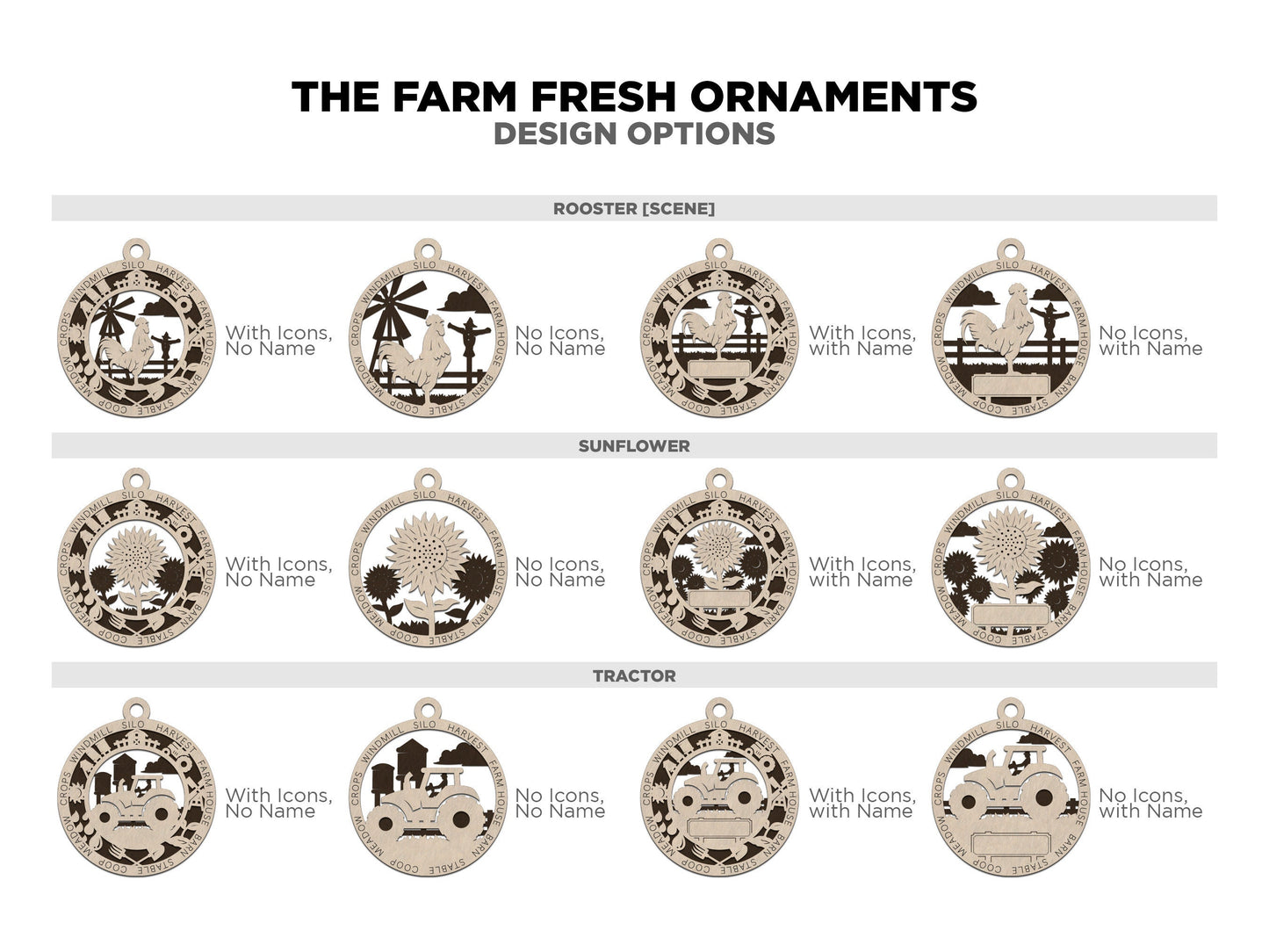 Farm Personalized Ornaments | Handcrafted | Wooden | Laser-Cut | Gift