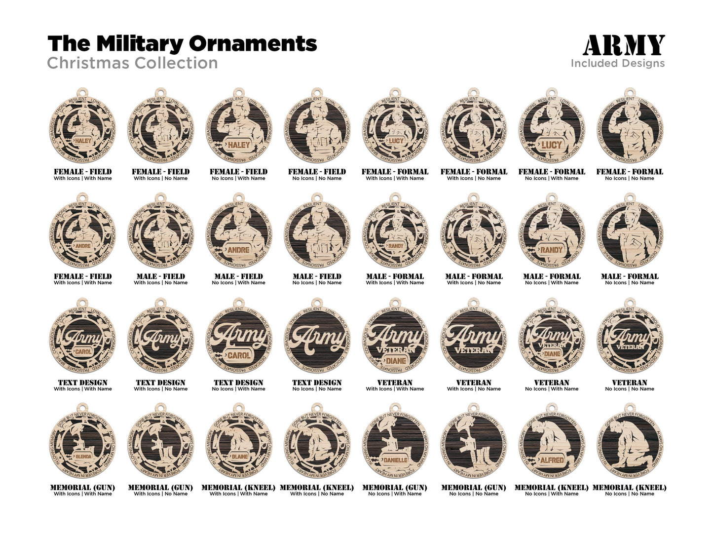 Army Military Personalized Ornaments | Handcrafted | Wooden | Laser-Cut | Gift