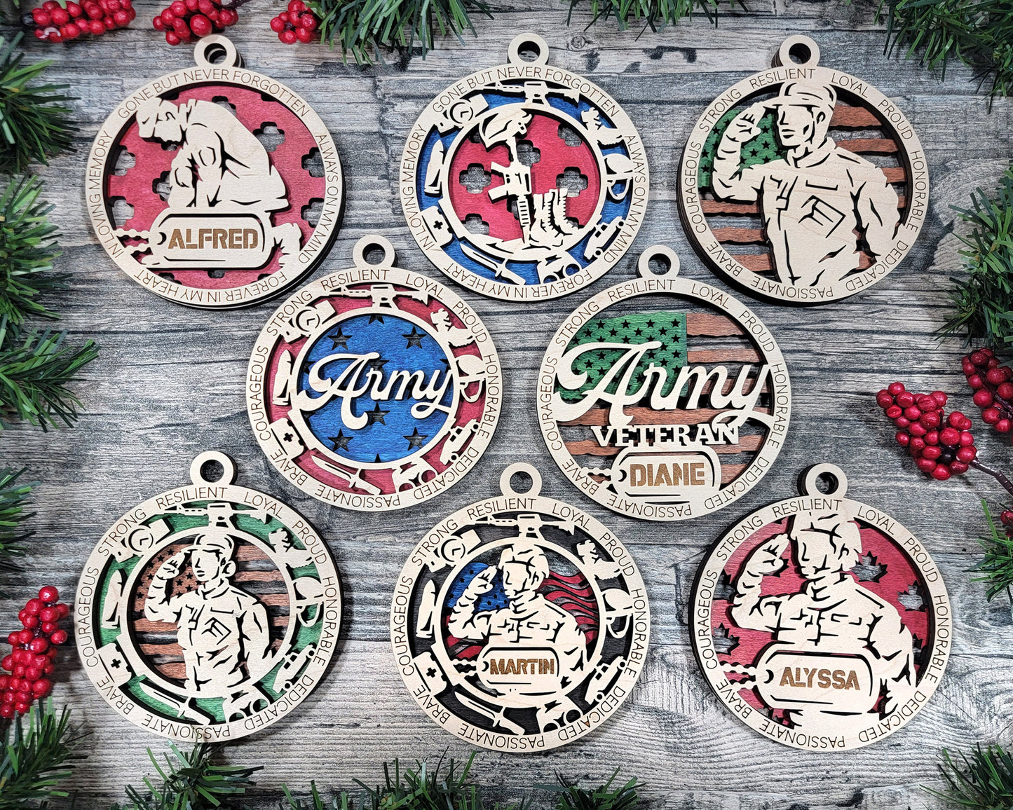 Army Military Personalized Ornaments | Handcrafted | Wooden | Laser-Cut | Gift